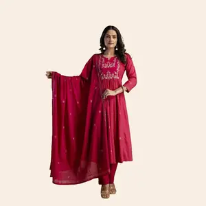 Indian Beautiful Maroon Anarkali Suit With Dupatta Women Wear Womenswear Elegant Asian Clothes Fashion