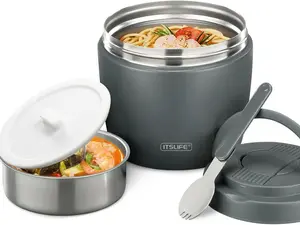 Itslife 32oz Insulated Soup Thermo, Vacuum Stainless Steel Food Jar for Hot & Cold Food, Leakproof Wide Mouth Lunch Container with Spoon, Grey