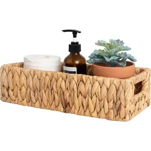 Water Hyacinth Basket for Toilet Paper, Wicker Baskets for Storage with Built-in Handles, 14  1/4 "L x 6  1/2 "W x 3  3/4 "H