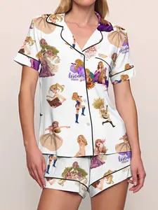 Taylor Swift Tour Women's Short Sleeve Pajama Set, Soft Comfortable Casual Homewear, Cartoon Print, Perfect Gift for Swifties