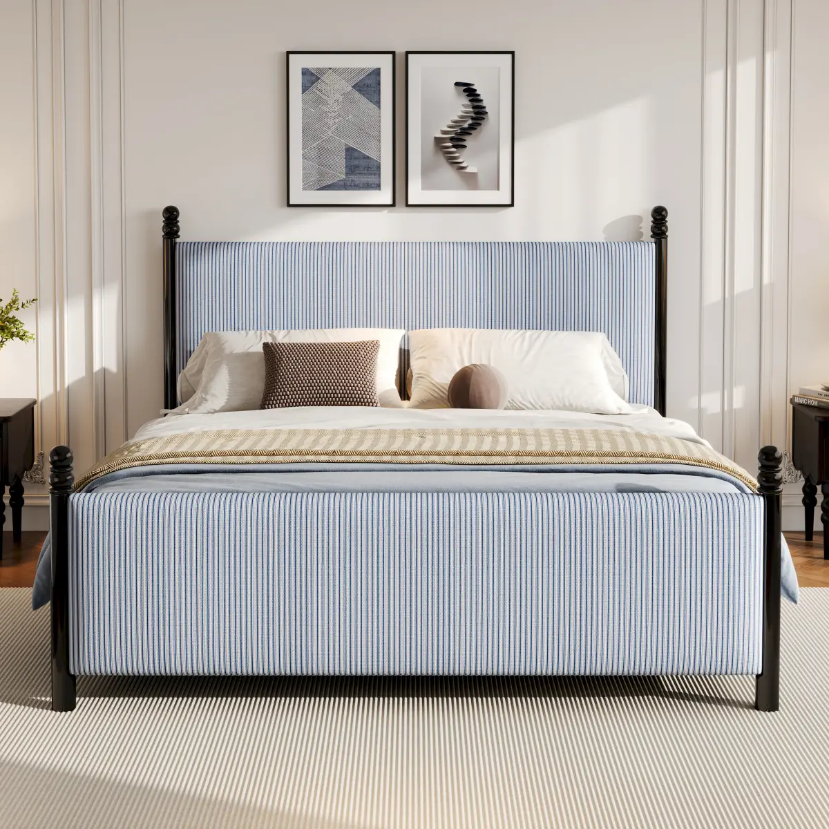48-inch Striped Rubberwood Upholstered Bed