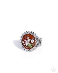 Potential Portrait - Orange White Pearl Flower Silver Ring - Paparazzi