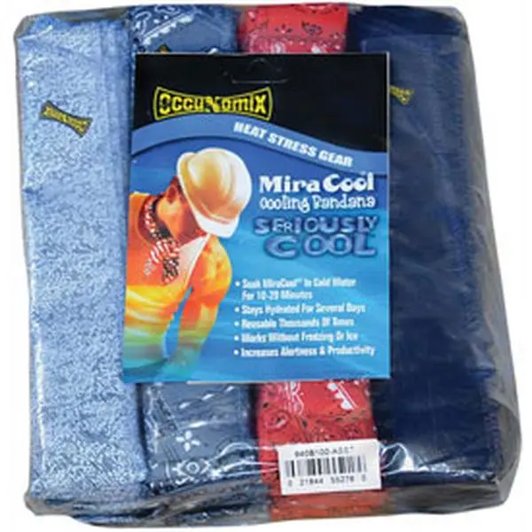 Occunomix MiraCool Flame Resistant Cotton Bandana for Welders, Reusable Workwear Providing Cooling Heat Relief, Assorted Colors - Bulk Pack, 100 Pieces, Laundry Room