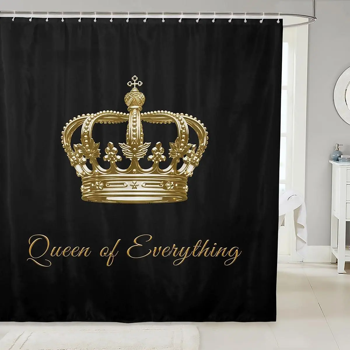 Pattern Bath Curtain Crown Printed Shower Curtain Modern Bathroom Shower Curtain Set Women Men Abstract Art Gold Black Bathroom Accessories