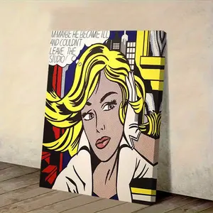 1 Piece Roy Lichtenstein "Cool Yellow Hair Girl" Abstract Pop Art Comic Style Canvas Art Poster with Frame - Bright Red and Black Comic Inspiration Design, Hook and Loop Fasteners, Wrapped Canvas, Ideal for Modern Home Decoration, Comic Book Wall Art, 2D