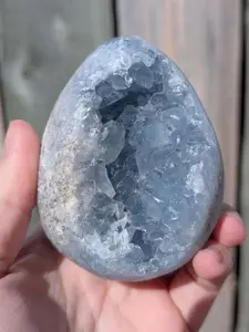 1pc Sparking Celestite Geode Quartz Cluster | Unique Sky Blue Egg-Shape Geode, Loose Gemstones, Boho Style Crystal, Home & Office Decor, Ideal for Christmas, Halloween, Thanksgiving, Aesthetic Crystal Display by CRYSTALHOLA