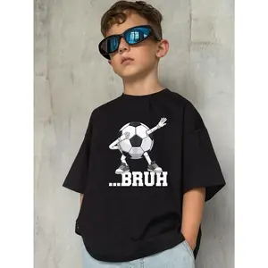 Young Boy's Soccer Ball Graphic Cotton T-Shirt, Black With Animated Soccer Theme, Perfect Gifts To Christmas, Game Day, Sports Party Exquisite Shirts For Holiday Young Boy T-Shirt Loves - Soccer Ball, Kids Summer/Fall Clothes, Round Neck Casual Exquisite