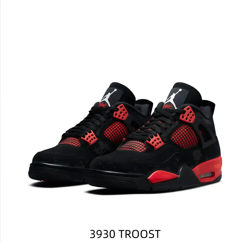 Black High-Top Sports Collectible Shoes, Bold Red Accents, Mesh Panels, Casual Short-Pairing Footwear for Urban Exploration, Weekend Hangs