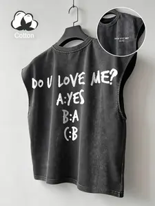 Men's youthful street style cotton cropped vest, wide-shouldered casual vest, Tank top, distressed wash fabric, casual and relaxed street style, suitable for everyday wear, leisure, street style, holiday gift, boyfriend gift