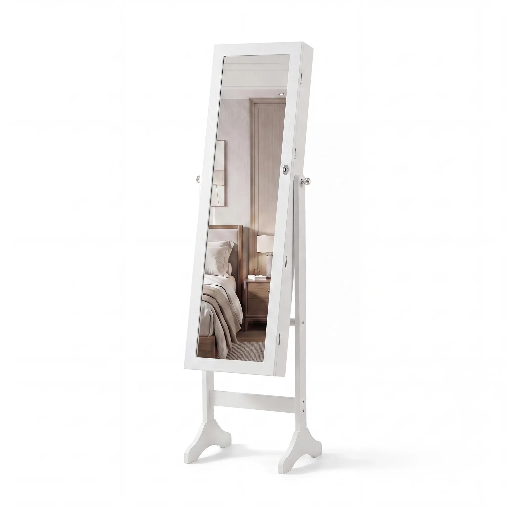 Sweetcrispy Classic Freestanding Rectangle Jewelry Armoire Cabinet - 47.3-in Full-Length Lockable Storage Box, 3-Angle Velvet-Lined Large-Capacity Makeup Organizer, Gift-Ready Standing Floor Mirror Accessory