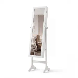 Sweetcrispy Classic Freestanding Rectangle Jewelry Armoire Cabinet - 47.3-in Full-Length Lockable Storage Box, 3-Angle Velvet-Lined Large-Capacity Makeup Organizer, Gift-Ready Standing Floor Mirror Accessory