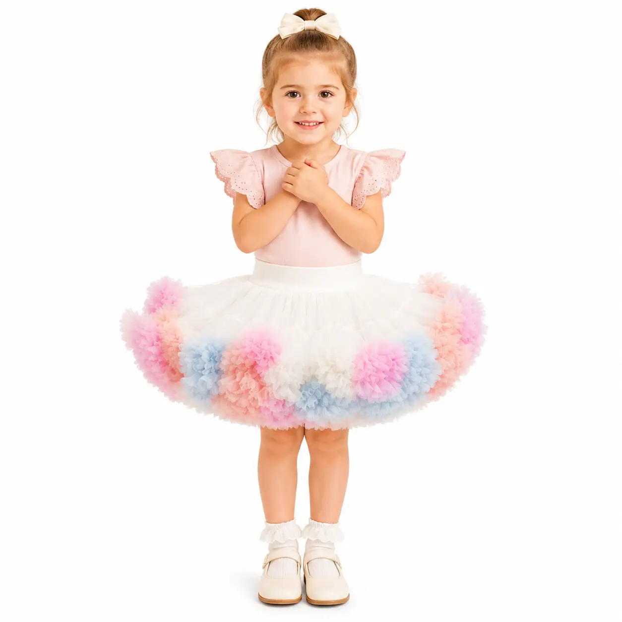Girls Fluffy Tutu Skirt Toddler Baby Princess Pettiskirt, Puffy Layered Tulle Dance Skirt in Ice Cream Pastel Rainbow, Dusty Rose & Gradient Pink, Birthday Party Dress Up Photo Shoot Outfit, Cute Kids Costume Skirt,