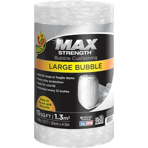 Max Strength Bubble Cushioning Wrap for Moving & Shipping, 15 FT, Large Bubble Packing Wrap for Heavy Duty Protection Packaging Boxes, Clear Bubble Roll Moving Supplies, Perforated Every 12 IN