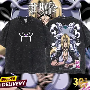 HardTimesClothing Tsunade Fifth Hokage Legendary Sanin Naruto Retro Vintage Unisex Oversize Anime Manga Acid Washed Heavyweight Cotton T-shirt, Anime Merch, Gift For Anime Fan.