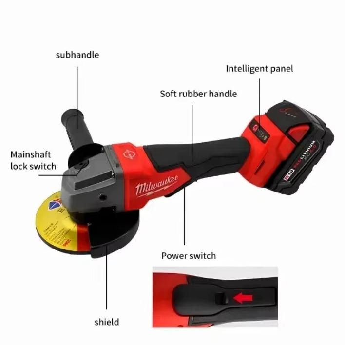Milwaukee 125MM Angle Grinder Cordless Polishing Cutting Machine Grinder Paddle Switch No-Lock High Power Electric Tools