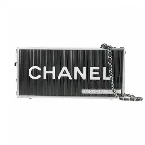 Pre-owned CHANEL Resin Clutches & Wristlets Lucite Paris Hamburg Shipping Container Minaudiere Black