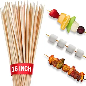 100pcs 16" Bamboo Skewers Sticks for BBQ Kabob Grilling Barbecue Marshmallow Roasting Stick 4mm Thick Wooden Skewer Smore Sticks Craft (16 inch long)