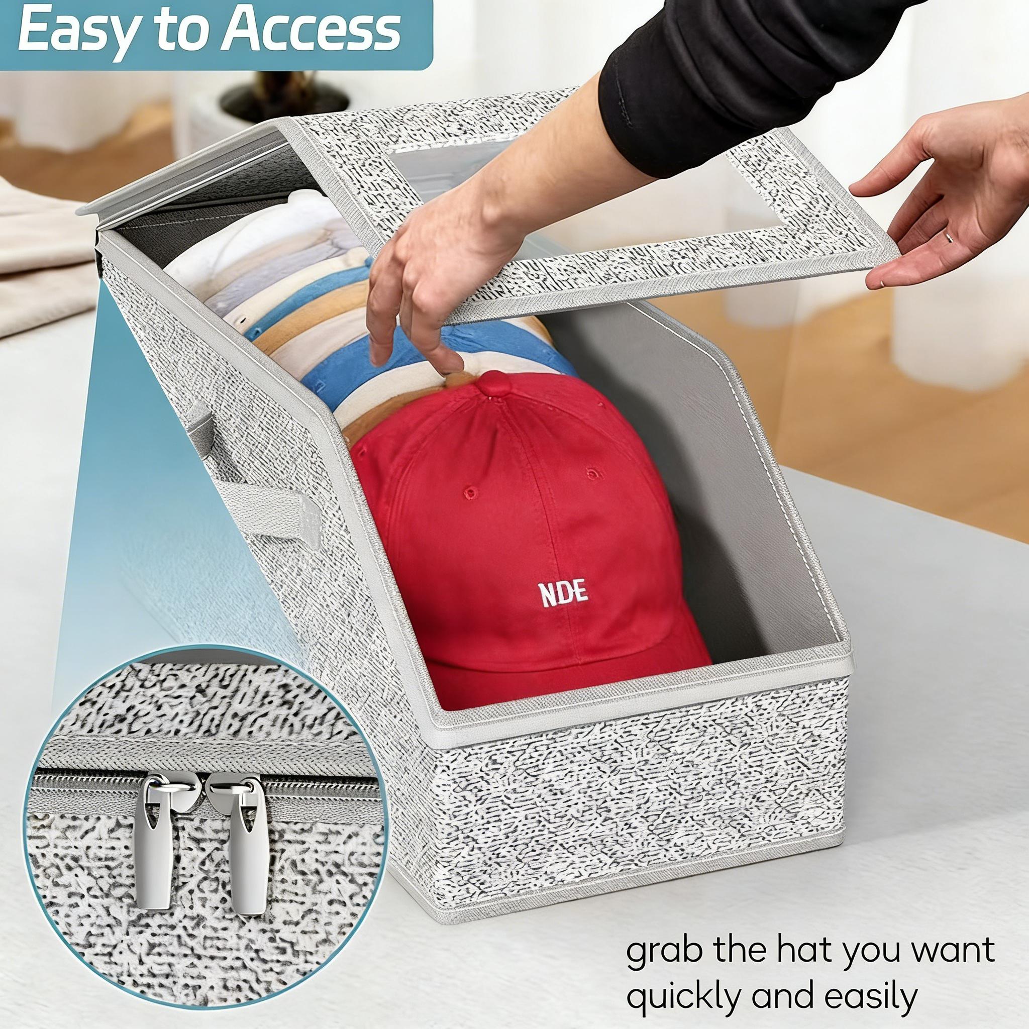 UFORU Stackable Hat Storage Box Holds Up to 24 Baseball Caps, Durable and Sturdy Wardrobe Organizer Perfect for Mens Hat Collection