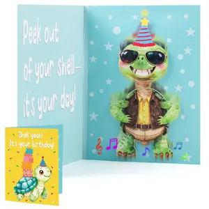 Musical Birthday Card That Plays the Happy Birthday Song with Sound & Motion – Cute Pop-Up Turtle Birthday Card, Funny&Animated Happy Birthday Gift for Kids, Women & Men
