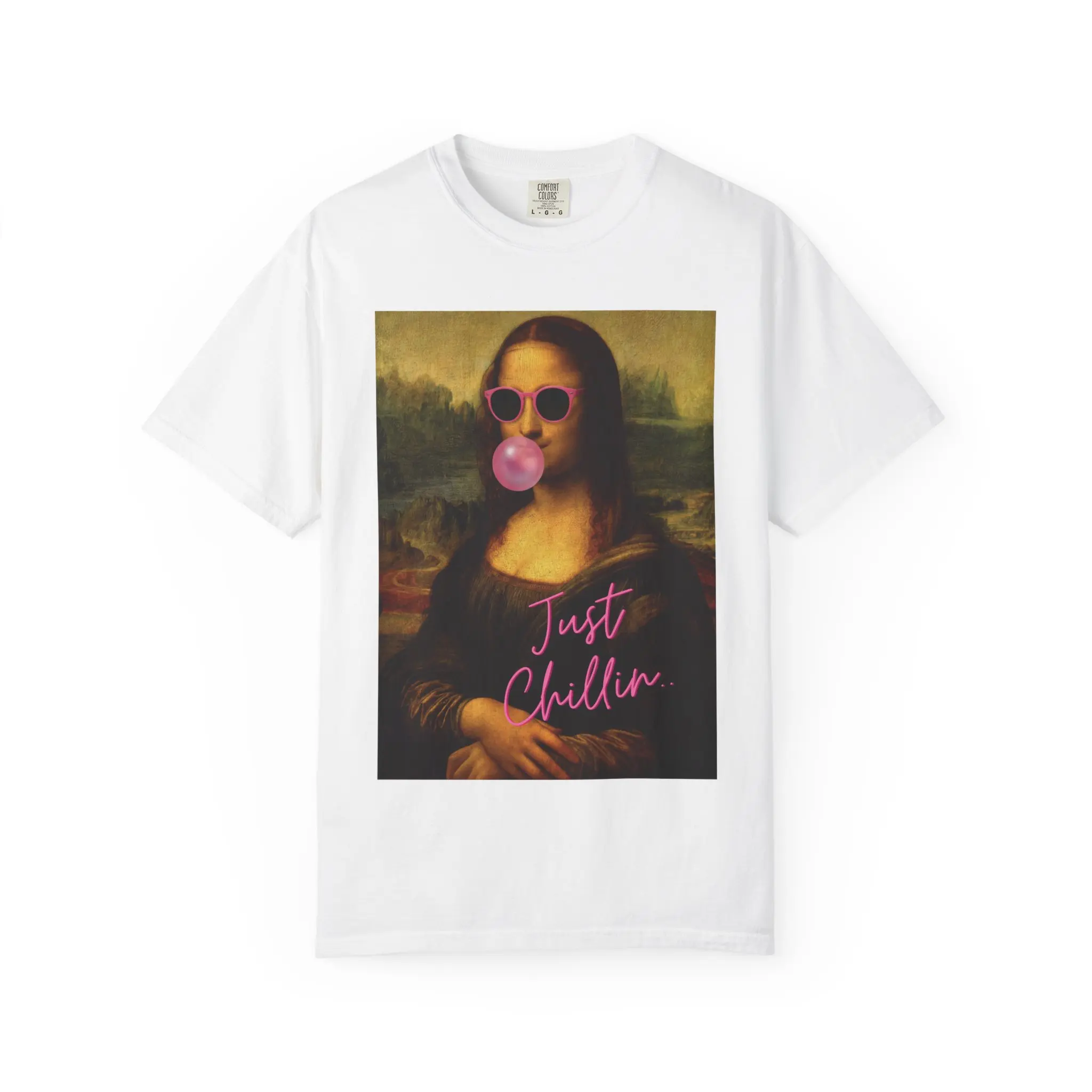 Mona Lisa Bubblegum T-Shirt — "Just Chillin'" Retro Art Tee