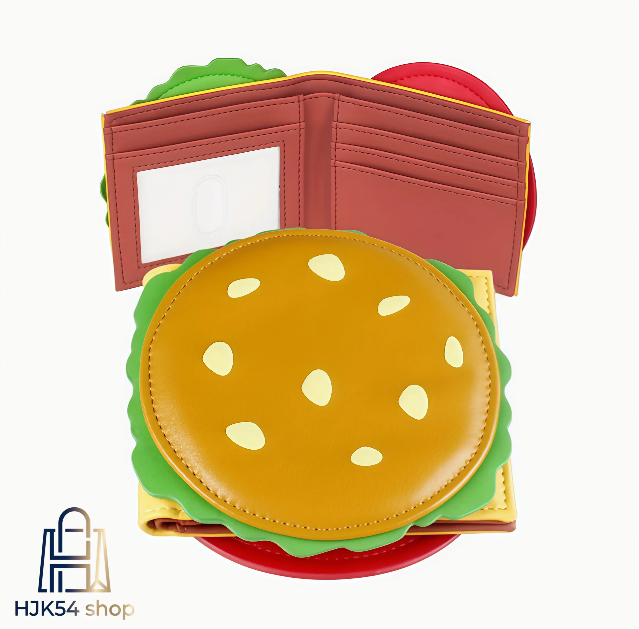 Novelty 3D Hamburger Bifold Purse, PU Leather Card Carrying Holder with ID Window and Card Slots, Gift for Fast Food Lovers, Card Slot Wallet