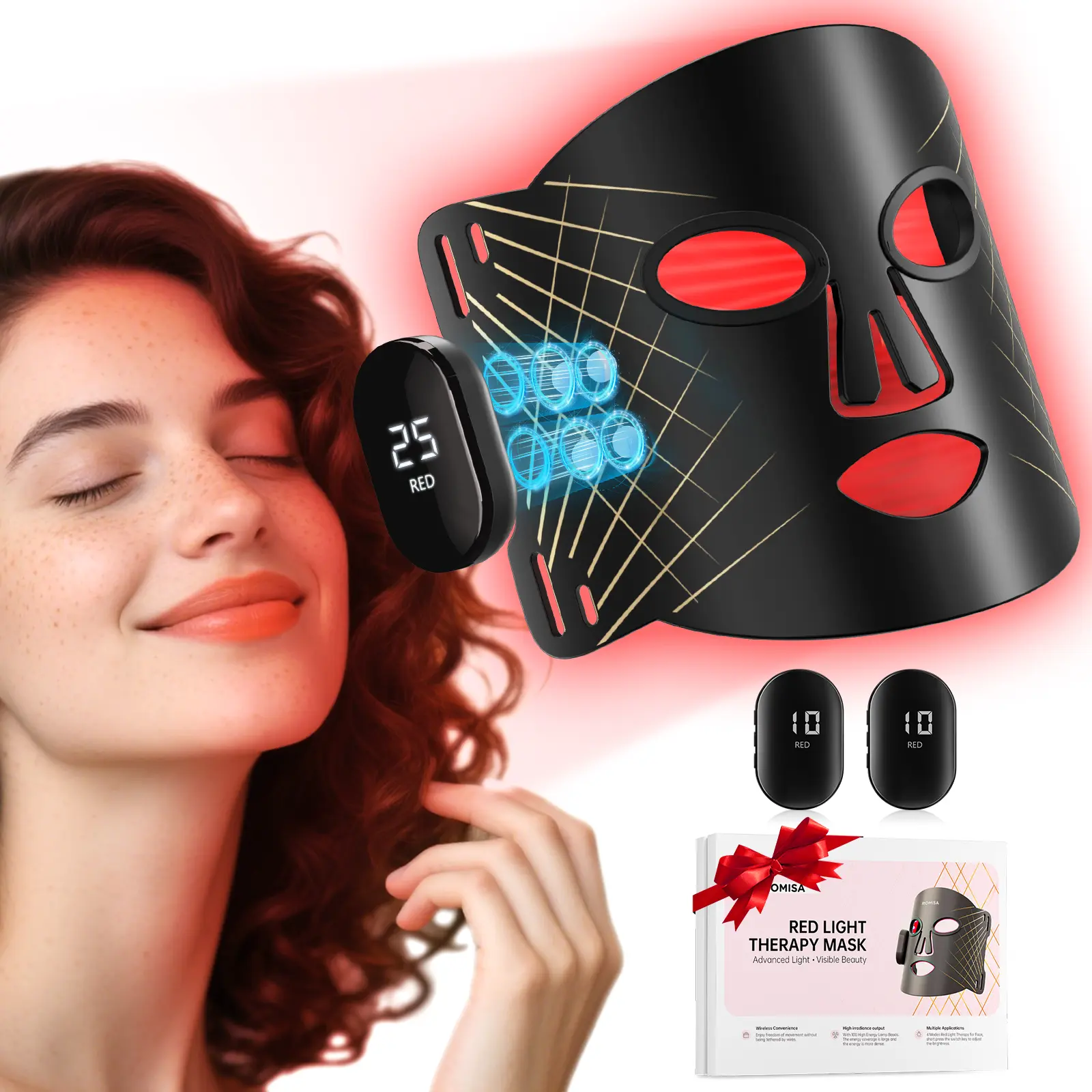 400 LEDs Red Light Therapy Mask for Face, Wireless 4 Modes with 630nm & 850nm Infrared Light, 2000mAh Rechargeable, Facial Fit, Led Light Therapy Skin Care at Home