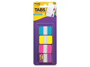 3M 686AYPV1IN Tabs Post-it 1" Solid Color Self-stick Tabs 88Write-on88 / Pack - Aqua, Yellow, Pink, Violet Tab