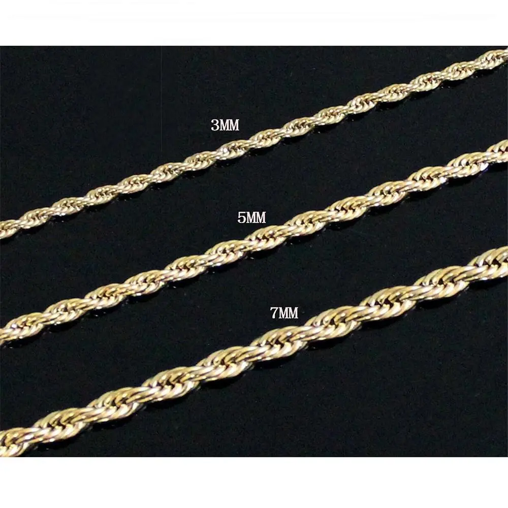 Gold Plated Stainless Steel Rope Chain Necklace 3/5/7mm 16-30", Fashion Link Jewelry for Female Males Mens Christmas Gift