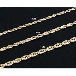 Gold Plated Stainless Steel Rope Chain Necklace 3/5/7mm 16-30", Fashion Link Jewelry for Female Males Mens Christmas Gift