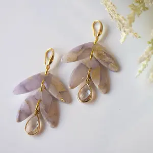 Lavender leaflet diamond dangle earrings