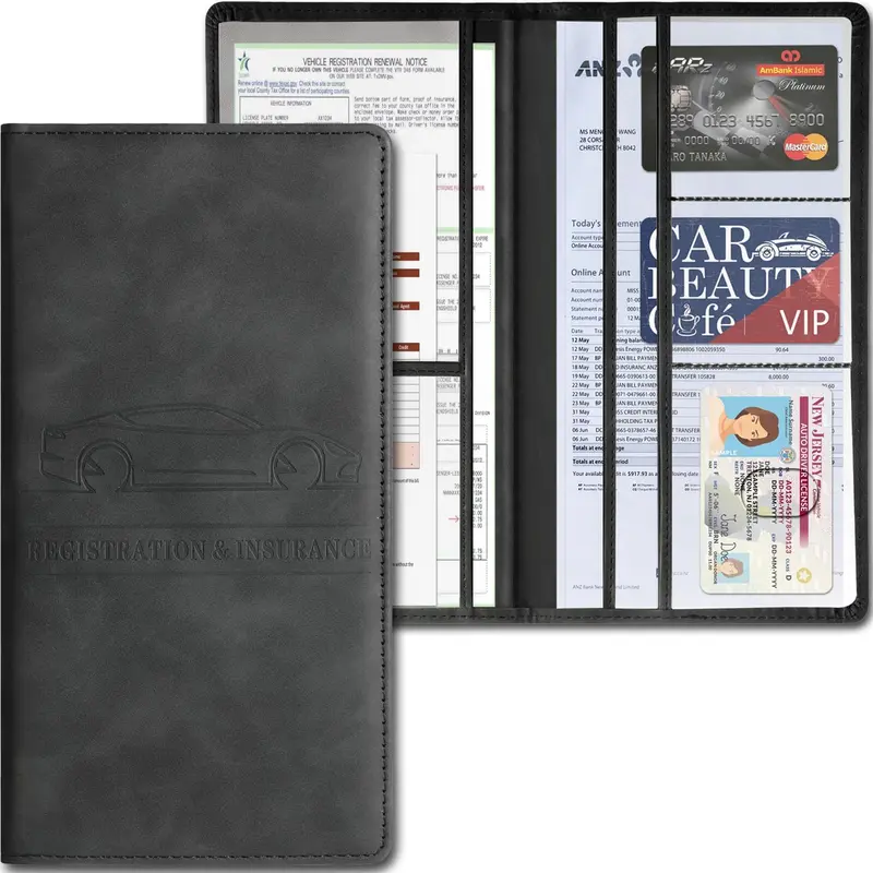 PU Leather Magnetic Shut Car Document Organizer - Auto Interior Accessory with PVC Liner, Lightweight, Easy to Carry, High-Capacity Cardholder, Long-Term Durable, Fast ID Access, Cute Best Gift for Cars/Trucks Glove Box/Visor Quick View