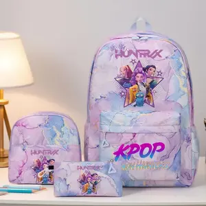 3 KPop Devil Hunter Student Backpack Anime Rumi Mira Zoey Gradient Fashion Backpack Large Capacity Laptop Bag Gift（gift）