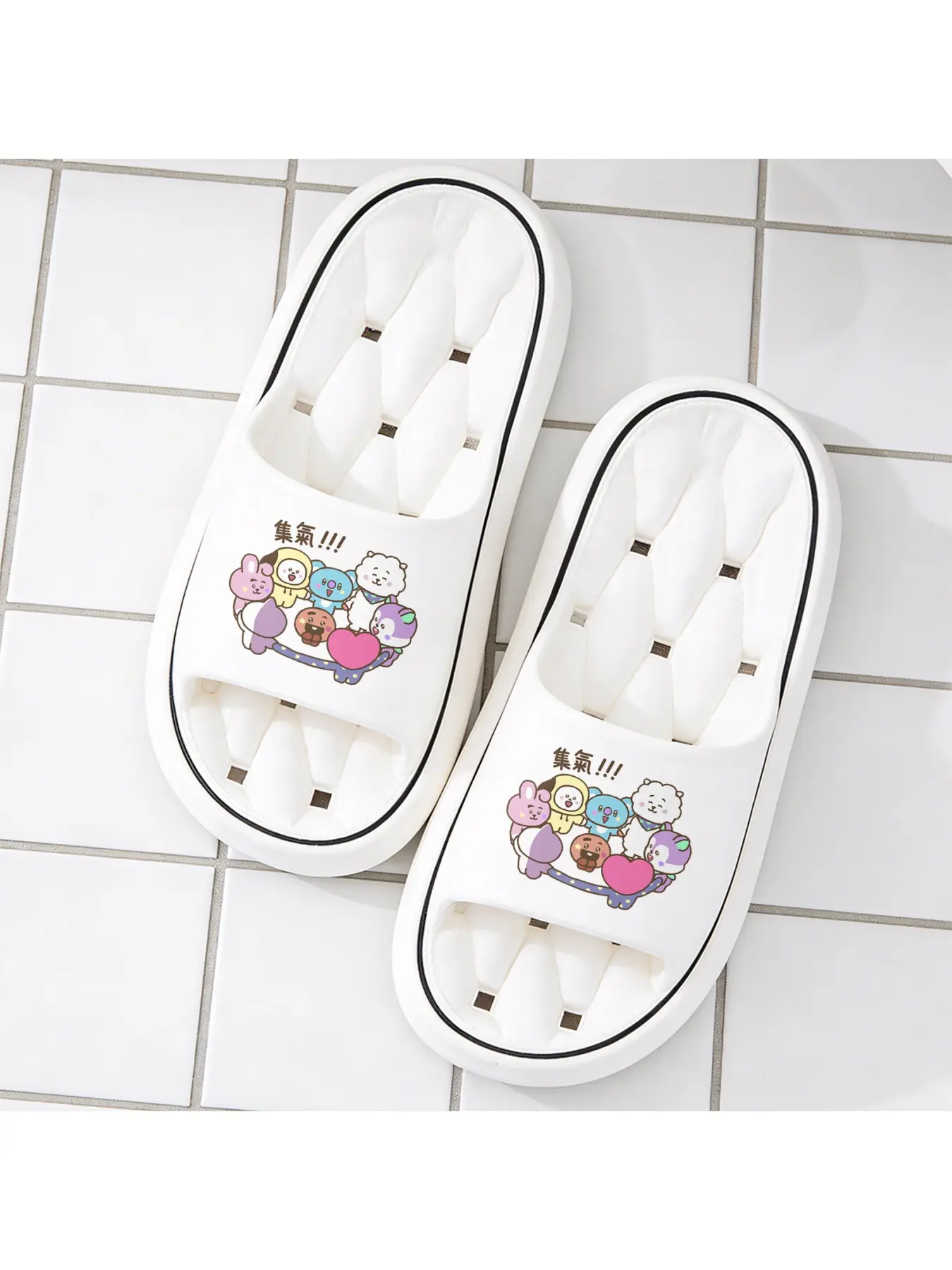 BT21 Co-branded Hollow Out Platform Slippers, Cute Cartoon Star Peripheral Home Slippers, Soft Elastic Comfortable Breathable Bathroom Shower Slippers, Non-slip Casual Slippers for Couples to Wear Ou
