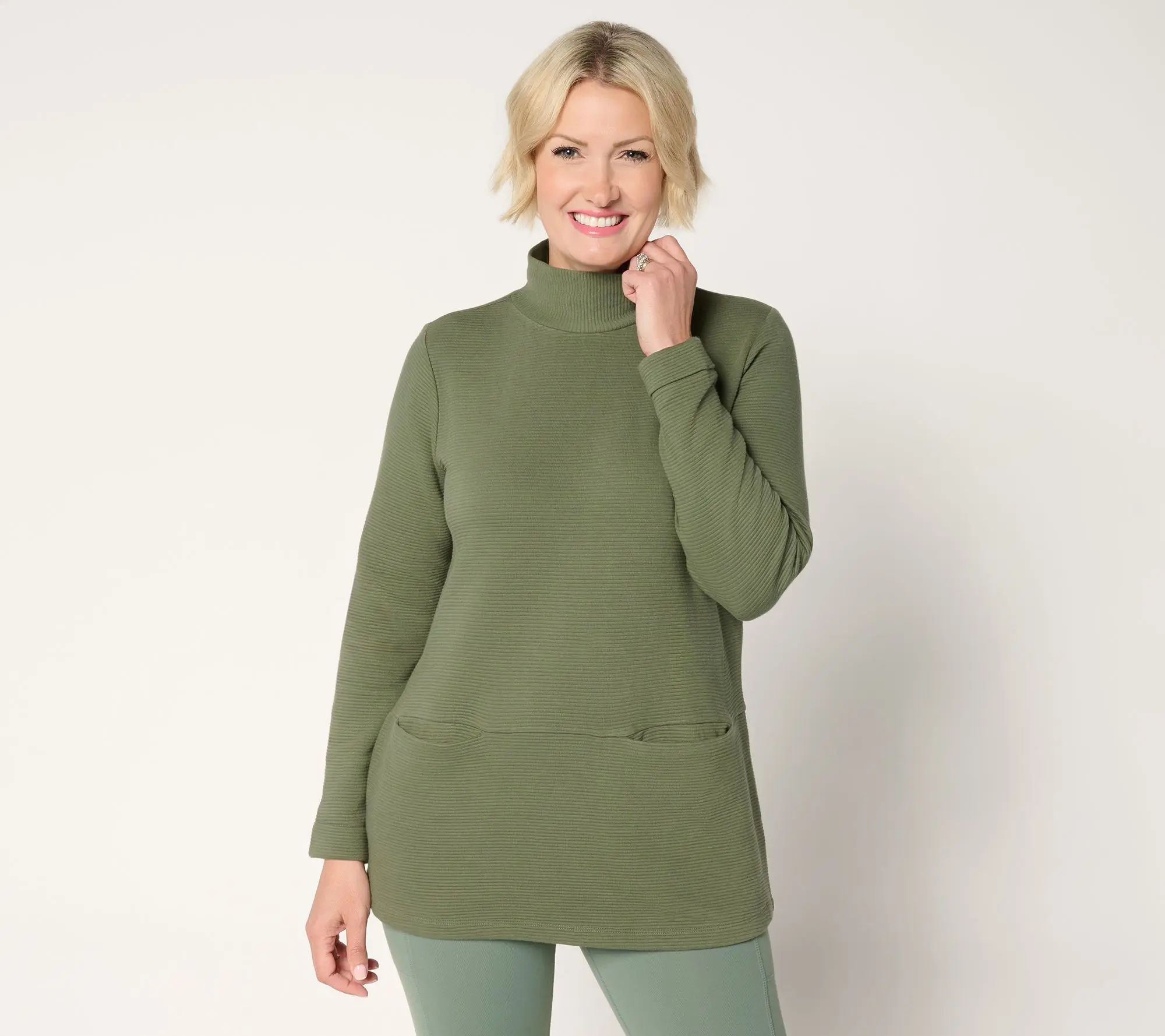 Denim & Co. Active Petite Ottoman Mock Neck Tunic