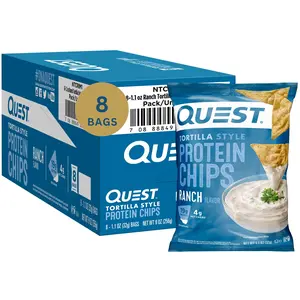 Quest Tortilla Style Protein Chips – Ranch Flavor, 19g Protein per Bag, 1.1 oz (8 Count), Savory & High-Protein Snack for Satisfying Crunch!