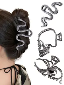 3 Pcs Metal Hair Clips for Women, Large Hair Claw Clips for Thick Long Hair Styling with Spider Webs Skeleton Decor, Goth Accessories Hair Accessories Birthday Valentines Day Gifts, Gothic Accessory, Edgy, Spider Web Design