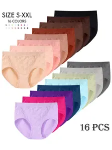Women's Seamless Briefs, Breathable Plain Color Underwear, Comfortable Mid-Waist Triangle Panties, 4/6/12/16 Pcs Set, Elastic Waist Underwear