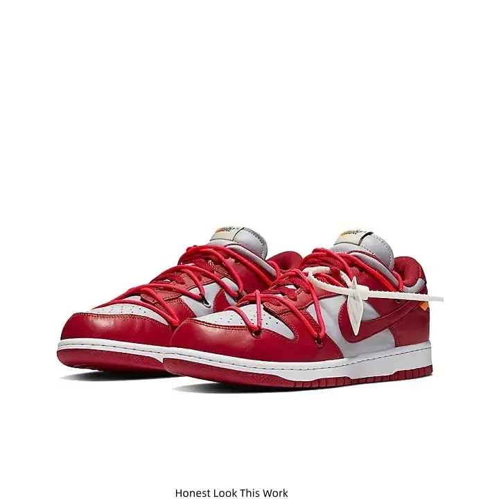 Off White Gray Red Double Red Laces Retro Low Top Skate Sneakers White Midsole Smooth Leather Casual Walking Shoes for Men Women Daily Street Wear