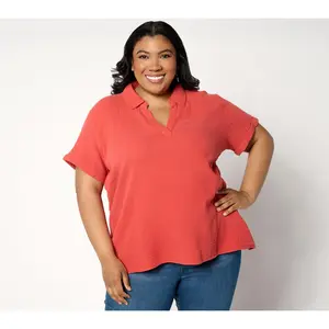 QVC Women's Boheme Gauze Popover Collared Blouse