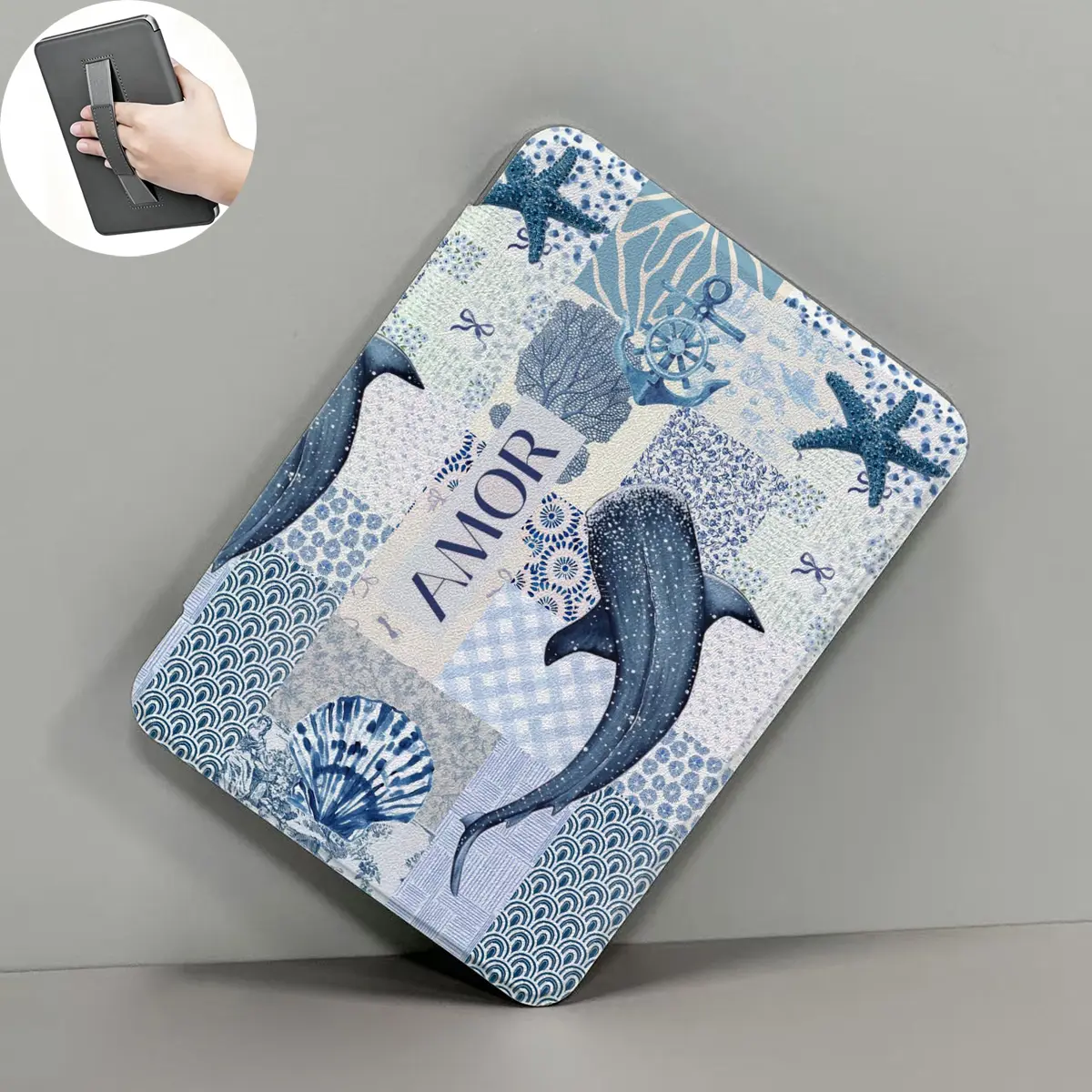 PU Leather Protective Case with Ocean Anime Pattern Handle for Kindle Paperwhite (12th Gen 7.0", 11th Gen 6.8") & 6.0" Kindle Tablet Reader, Clear Acrylic Back, Automatic Sleep/Wake Function, Durable Pouch Accessory