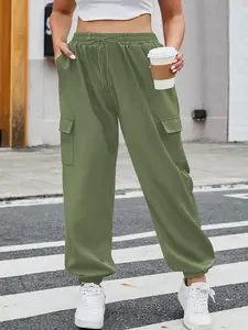 Women's Plus Size Fashion Solid Color Cargo Pants with Pockets, Comfortable Style, Perfect for Casual Wear, Ladies' Trendy Workwear