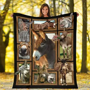 Donkey-themed Quilt Cozy and Comfortable Blanket with Multiple Donkey Photos Perfect for Animal Lovers Soft Warm Ideal for Relaxation