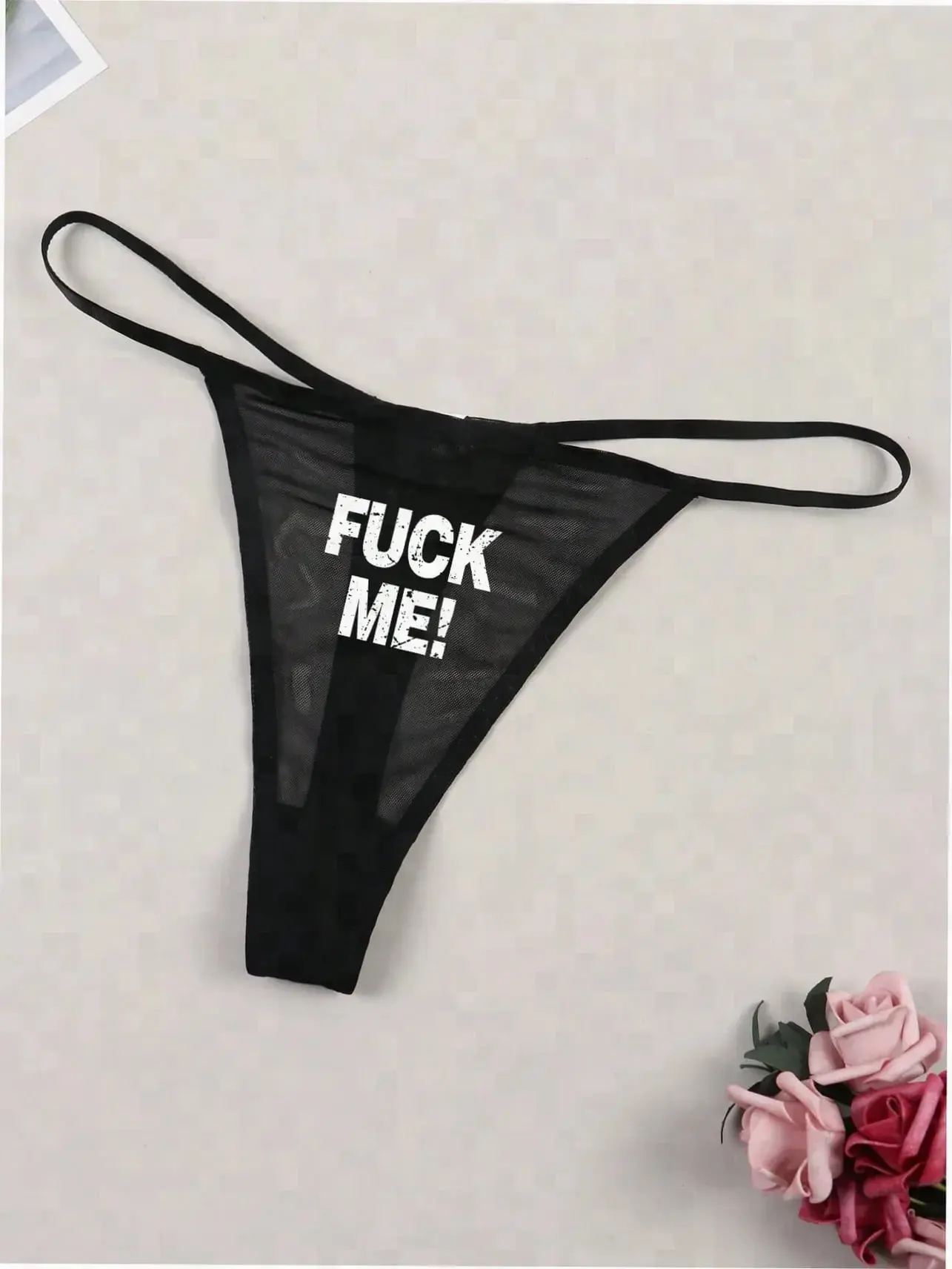 Sexy thong panties semi-sheer letter print breathable everyday lingerie