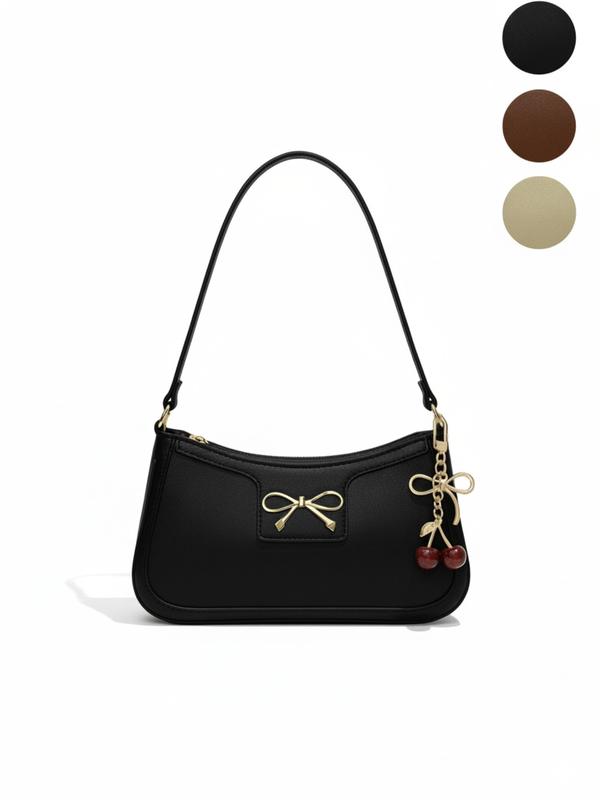 Women's Cute Half-Moon Bow Cherry Shoulder Bag, Fashion Casual Style, Plain Design, Suitable for All Seasons, Elegant Look, Half Moon Purse