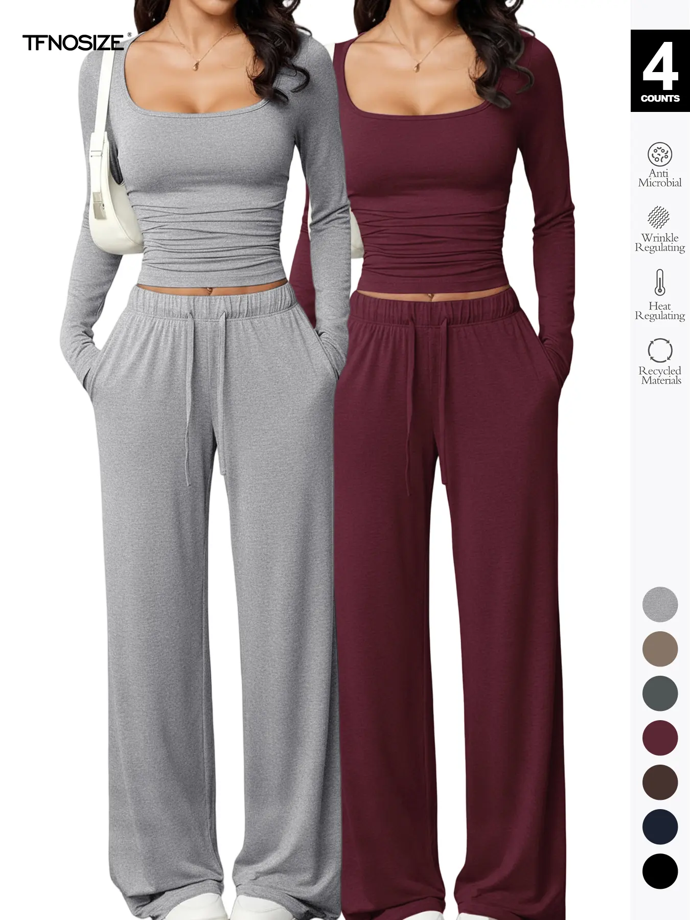 Women's Long Sleeve Square Neck Loungewear Set, Casual Loose Fit Home Wear, All Seasons Soft Comfortable Fabric, 2026 New Arrival Women's Long Sleeve Square Neck Loungewear Set, Casual Loose Fit Home Wear, All Seasons Soft Comfortable Fabric, 2026 New Arrival