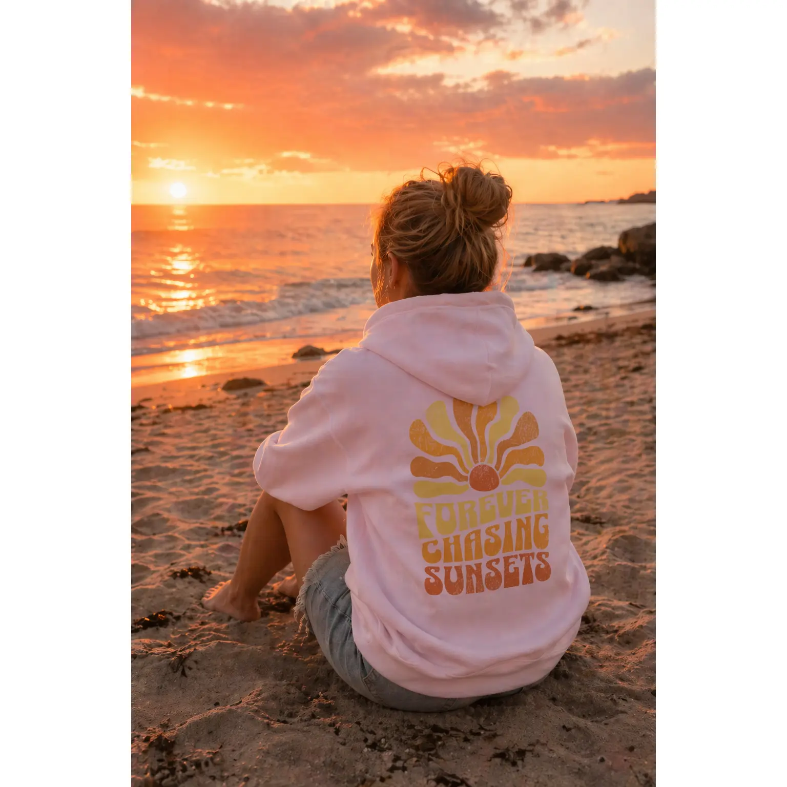 Forever Chasing Sunsets Retro Sunset Graphic Hoodie