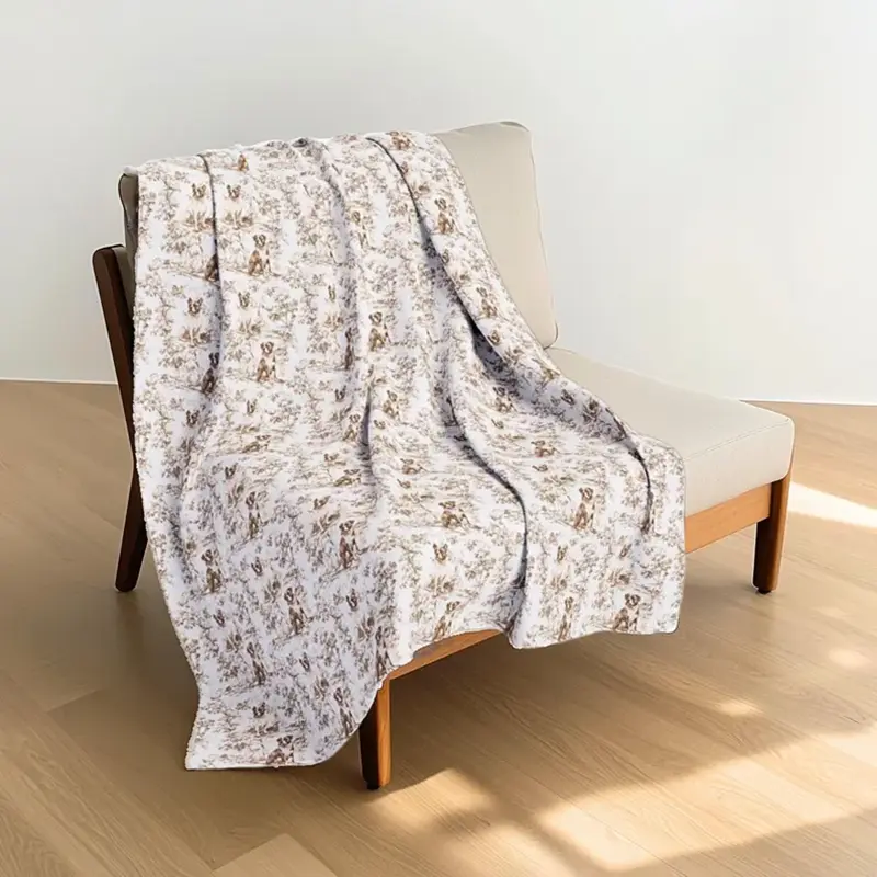 Pitbull Beige French Toile Blanket, Brown Toile Throw Blanket for Pitbull Lovers, Dog Toile de Jouy Gift, French Country Cozy Plush Blanket