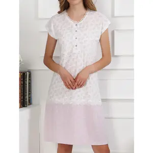 Floral Cotton Cap Sleeve Color Block Nightie