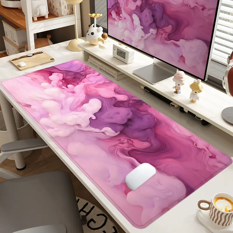 1pc Extra Large Pink - Purple Fluid Mouse Pad Artistic Desk Pad,Computer Keyboard Mousepad with Non - Slip Rubber Base Durable Stitched Edge Perfect Gift for Home, Office and Corporate Work Desk Accessories