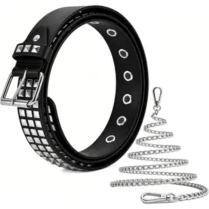 Mens Studded Belts with Pant Chain Pyramid Rivets Y2K Leather Waist Belt for Women Hip Hop Punk Accessories